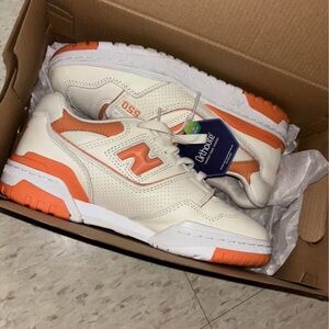 New Balance White and Orange Sneakers